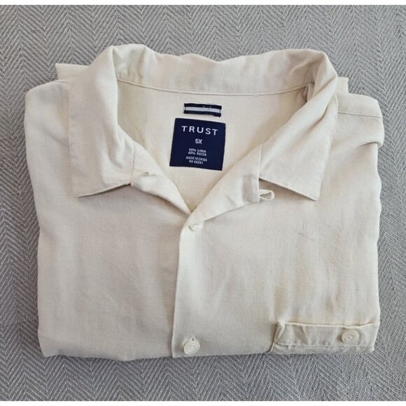 Trust Linen Blend Shirt Men's 5X Natural Tan Short Sleeve Button Down EUC LN - Picture 10 of 10